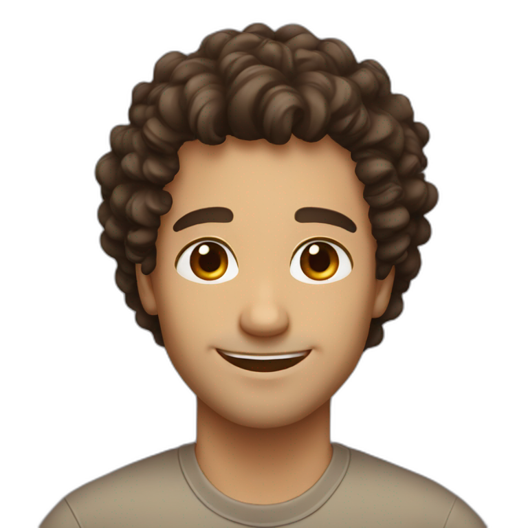 man curly dark brown hair brown eyes smiling emoji