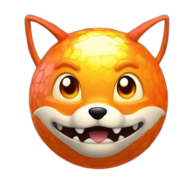 3d sphere with a cartoon courageous fire Fox skin texture with testy eyes emoji