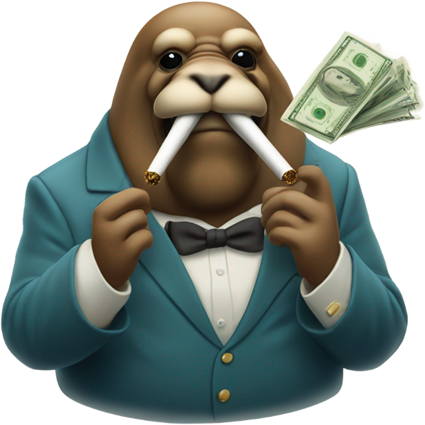 Walrus smoking a cigar holding money sticking middle finger up Sticker