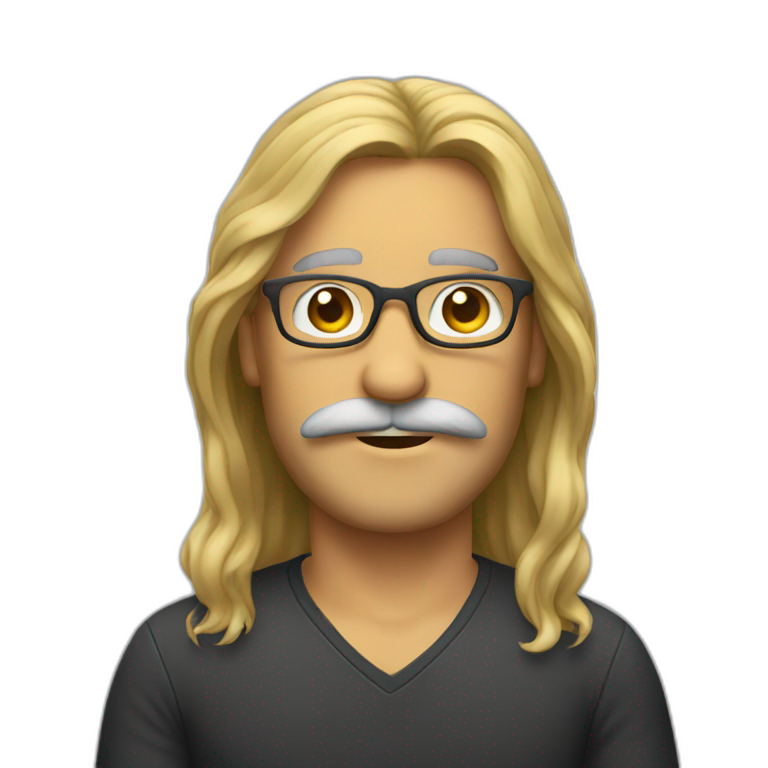 a long hair man, using glasses, with mustache emoji