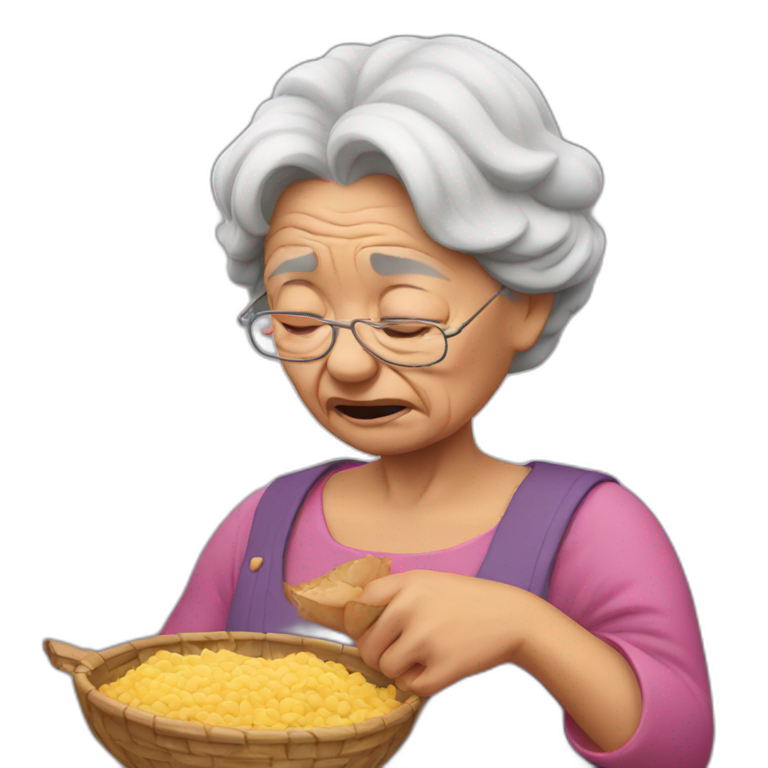 crying grandma holding food emoji