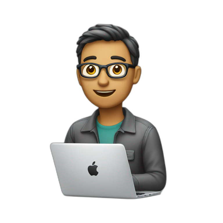 sowftware engineer in front of laptop, apple-style emoji