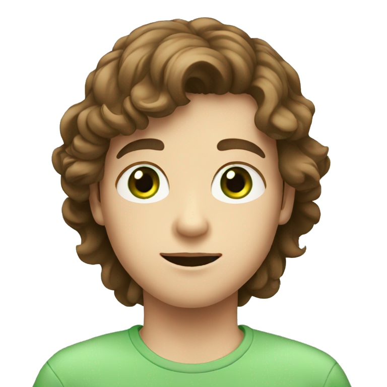 A white european boy with brown hair and green eyes explaining something emoji