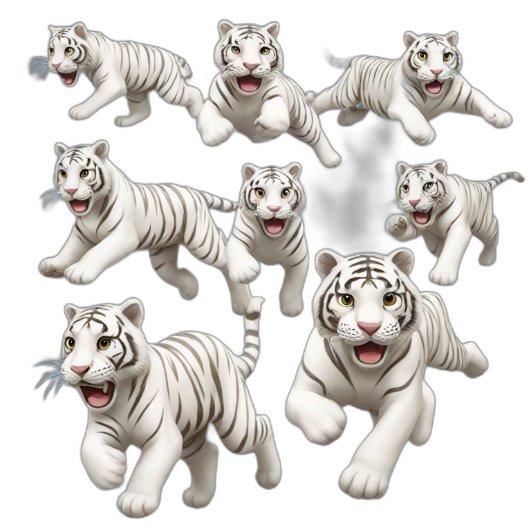 Running five white tigers emoji