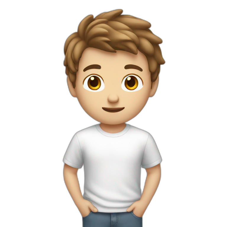 white  Boy Brown hair with t-shirt white pointing up emoji