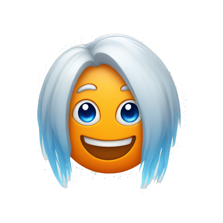 orange smiley face with white hair and blue eyes emoji