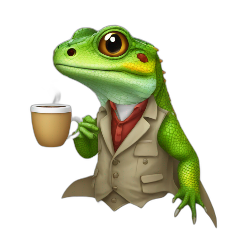 lezard with clothes drinking coffee emoji