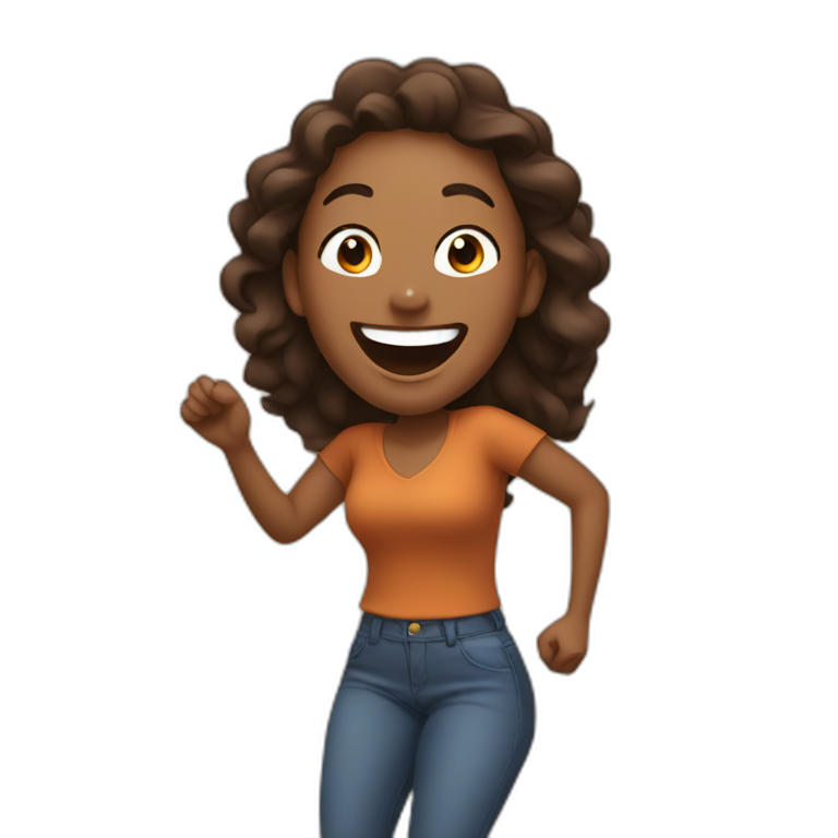 Brown woman laughing and dancing emoji