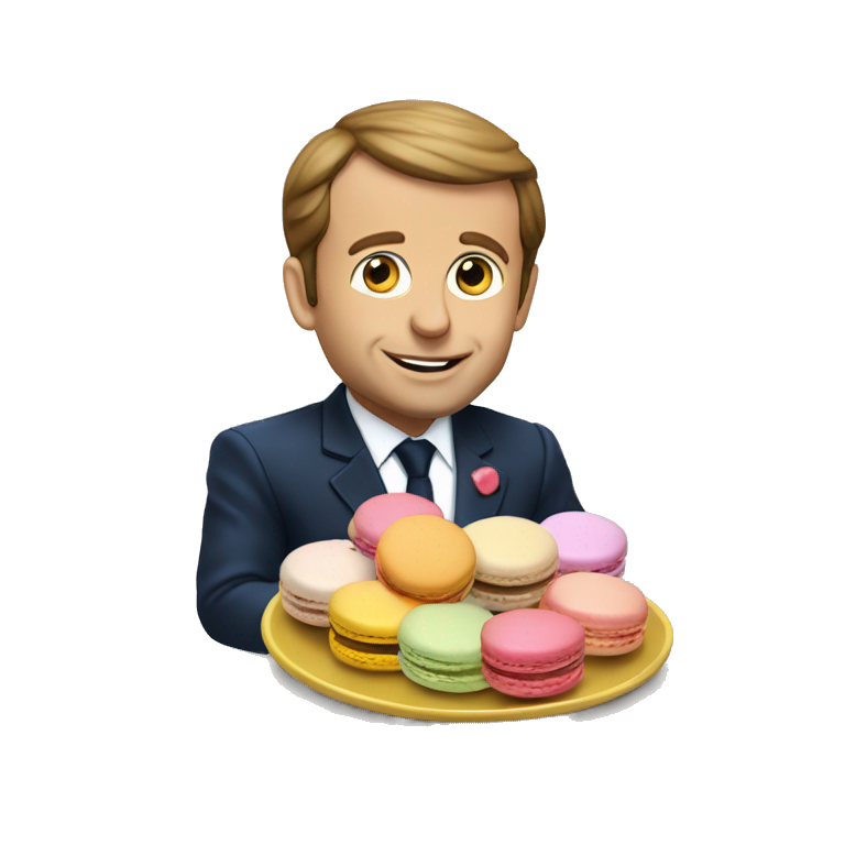 Manuel Macron en train de manger des macarons emoji