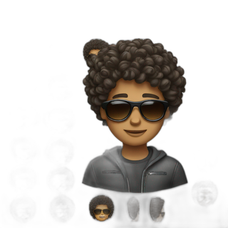 Boy with curly hair and sunglasses emoji