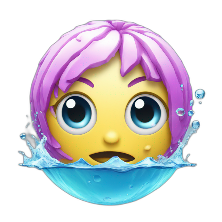 3d sphere with a cartoon water texture with big feminine eyes emoji