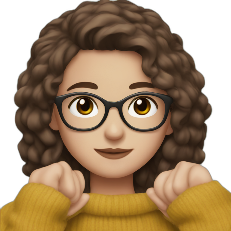 brown-haired girl smiling with glasses emoji