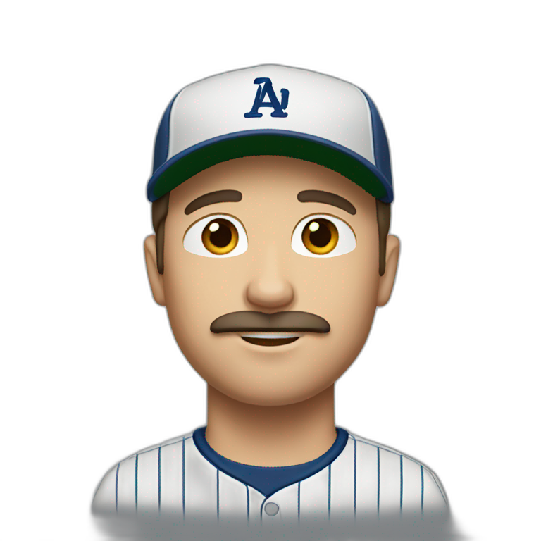 white man with brown hair and baseball cap and mustache emoji