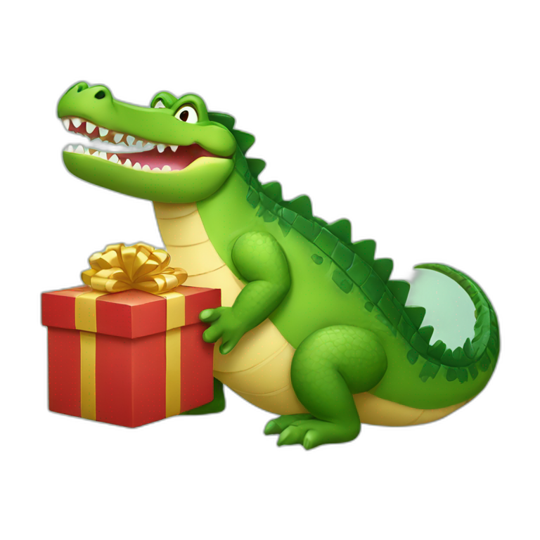a crocodile holding a present emoji