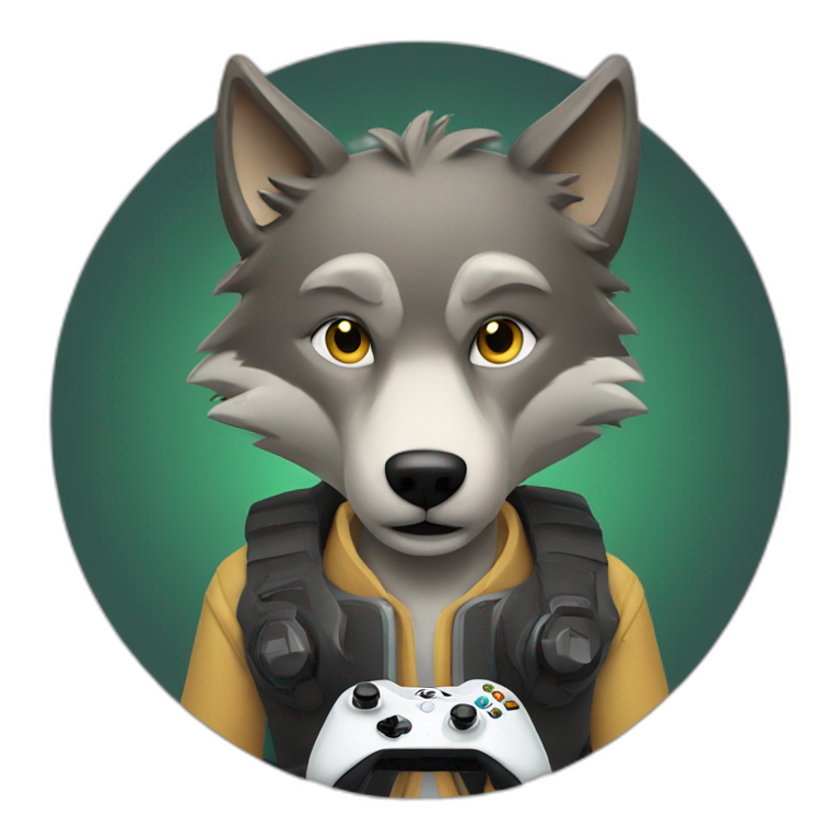 wolf playing video games on Xbox Series X emoji
