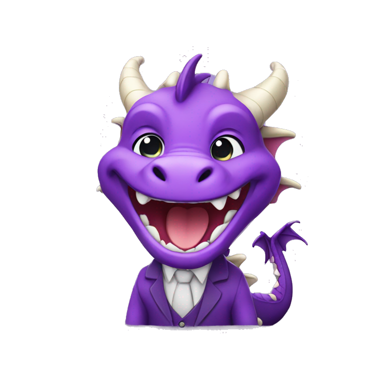 cute purple dragon laughing and wearing business clothes emoji
