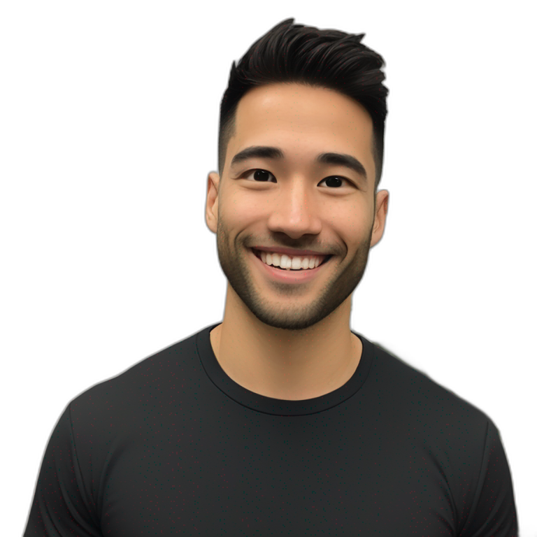 30 year old American Silicon Valley UX designer smiling with stubble in a black tshirt with broad shoulders profile photo hair fade undercut emoji