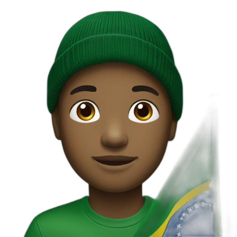 Black boy using lacoste beanie with brazil flag emoji