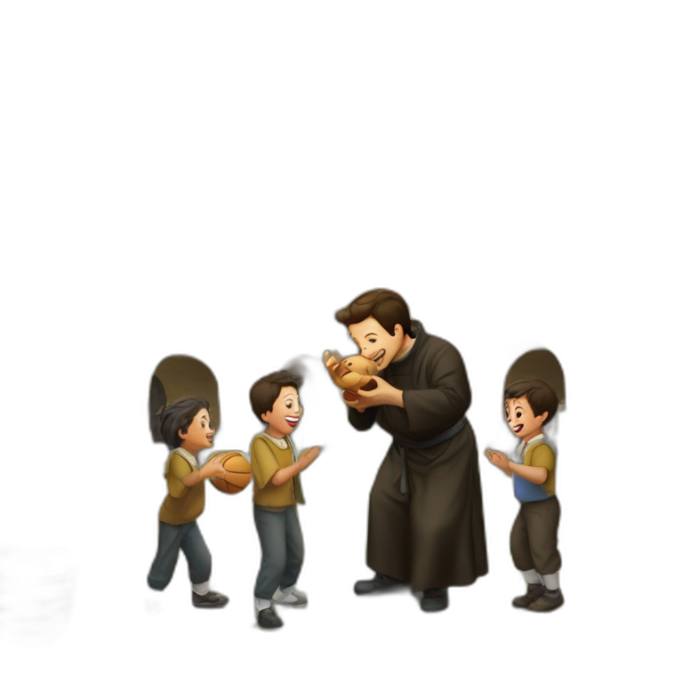 Don bosco playing with kids in the courtyard emoji
