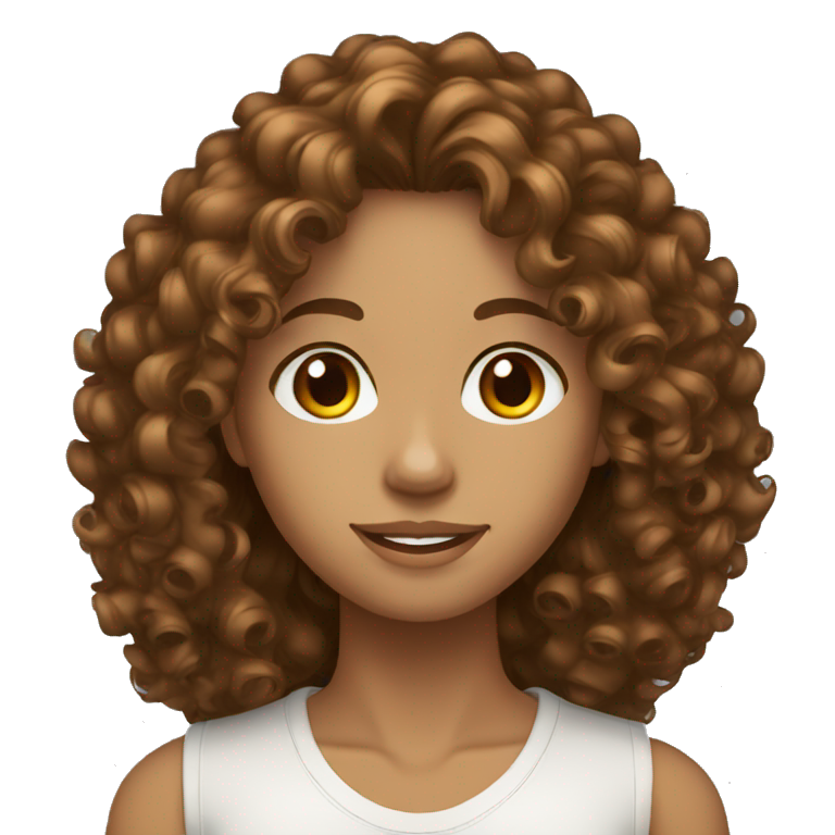 brown long curly hair with brown eyes  emoji