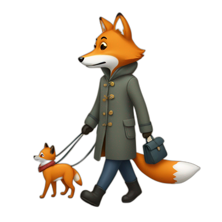 fox in a coat walking a dog emoji
