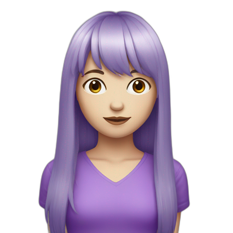 Purple long hair girl with bangs and white skin emoji