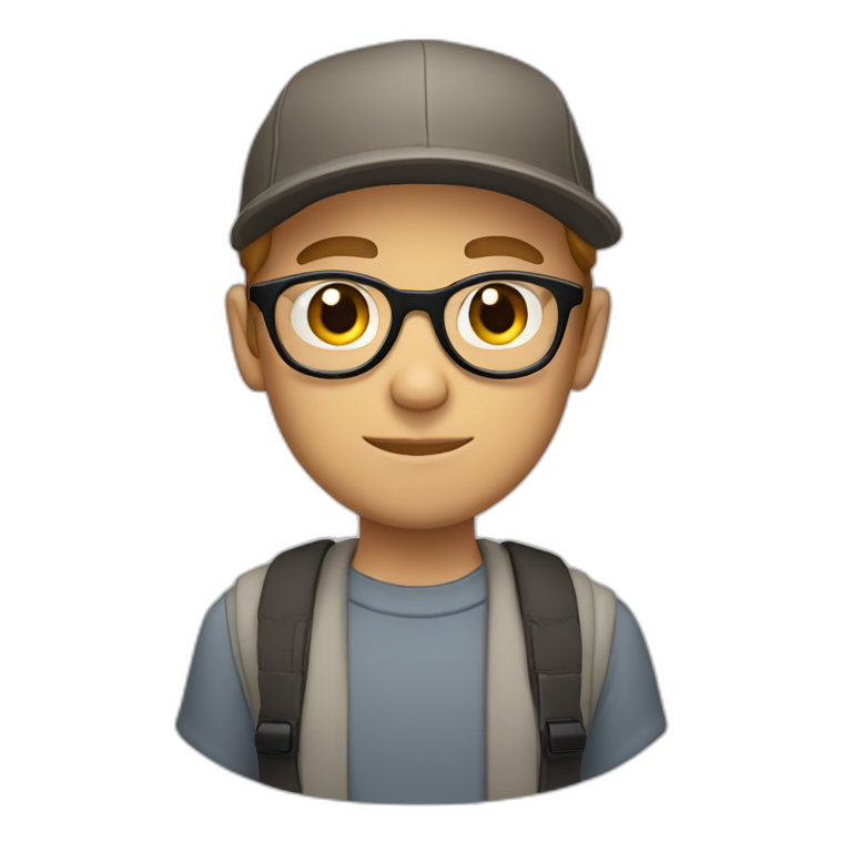 white boy with cap and light beard and reading rounded glasses emoji