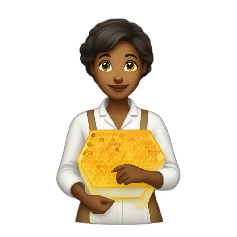 Brown girl beekeeper holding honeycomb emoji