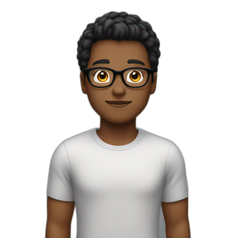 A boy with black-rimmed glasses, black short sleeves and partial hair emoji