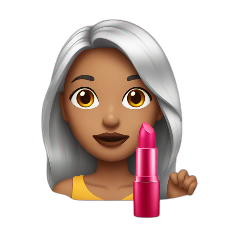 Girl holds lipstik emoji