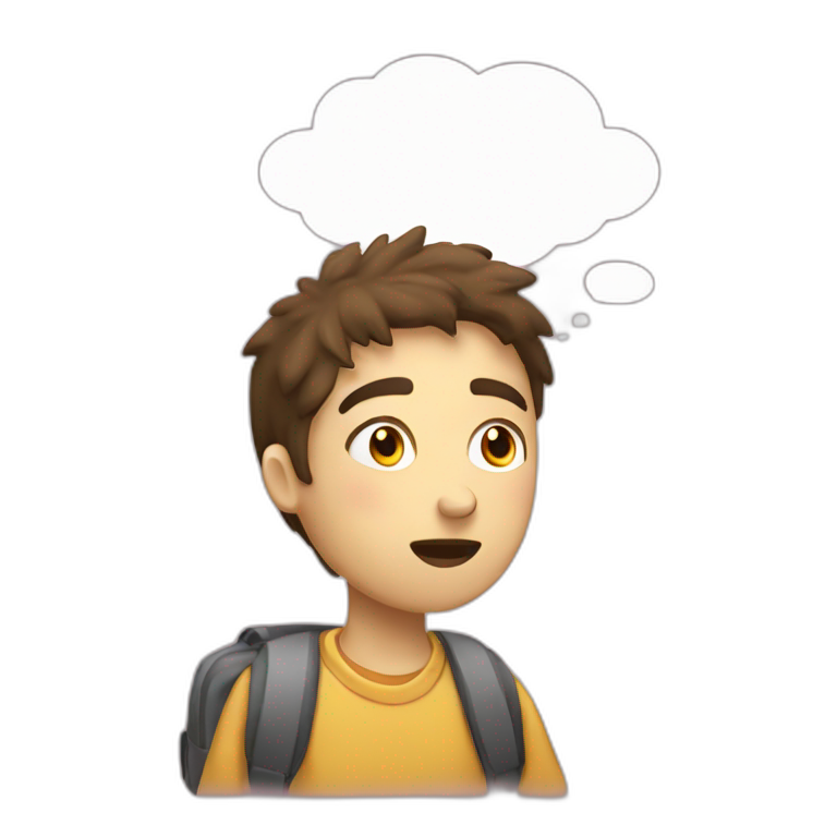 Student thinking with a thought bubble emoji