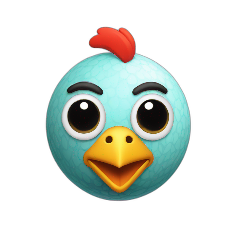 3d sphere with a cartoon Chicken Jockey skin texture with big childish eyes emoji