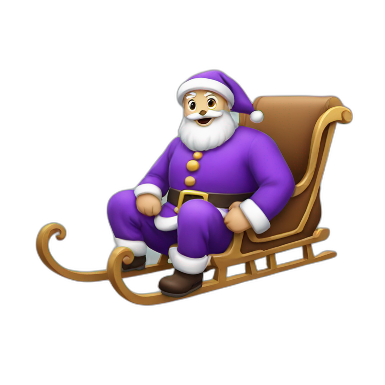 Santa Claus dressed in purple with his sleigh emoji