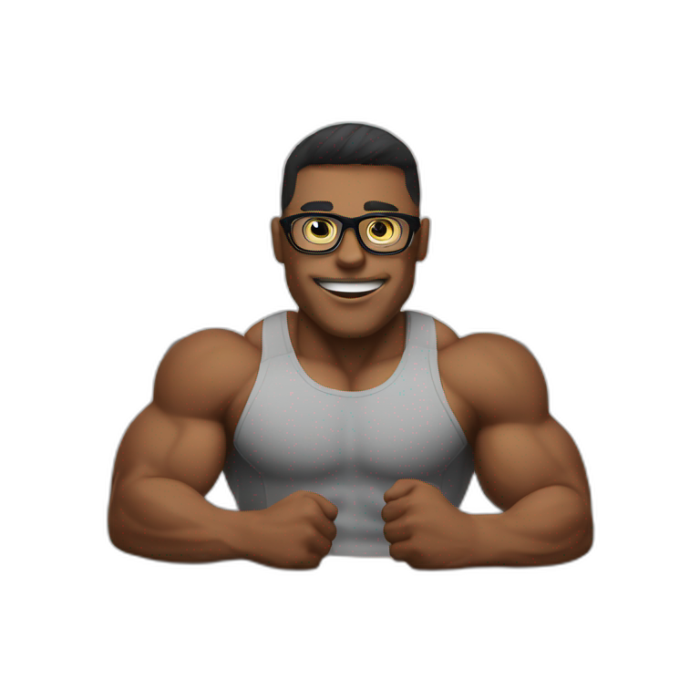 muscle guy with glasses in front of a computer emoji