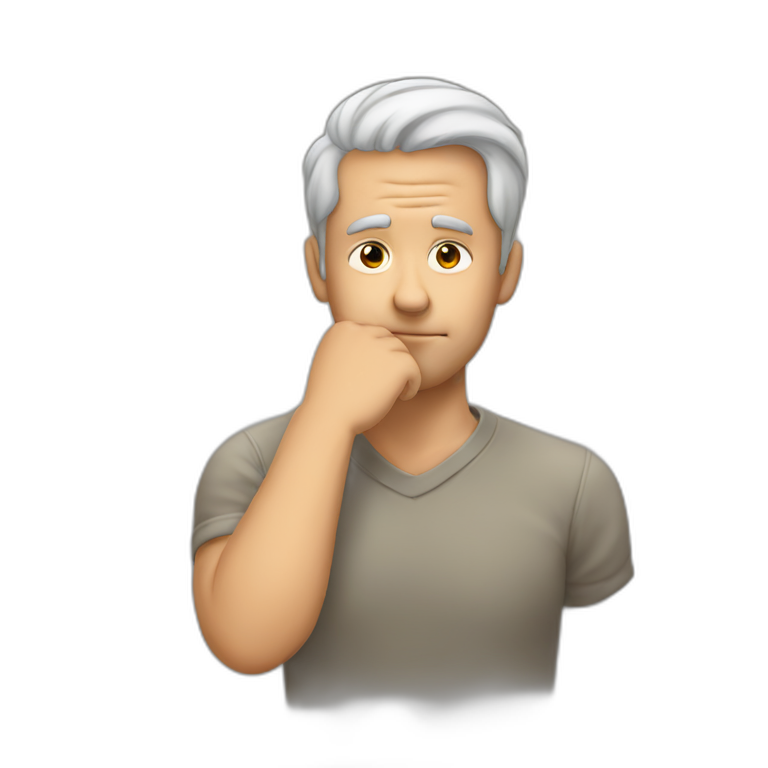 left facing man rubbing chin with hand from thinking emoji