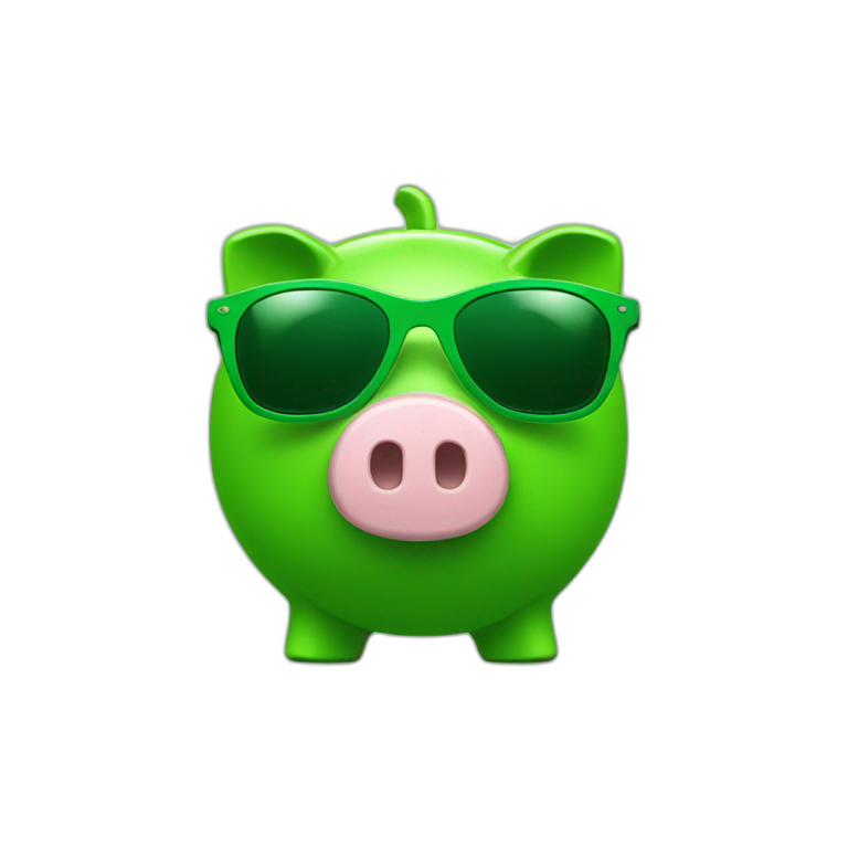 green piggybank with green sunglasses emoji