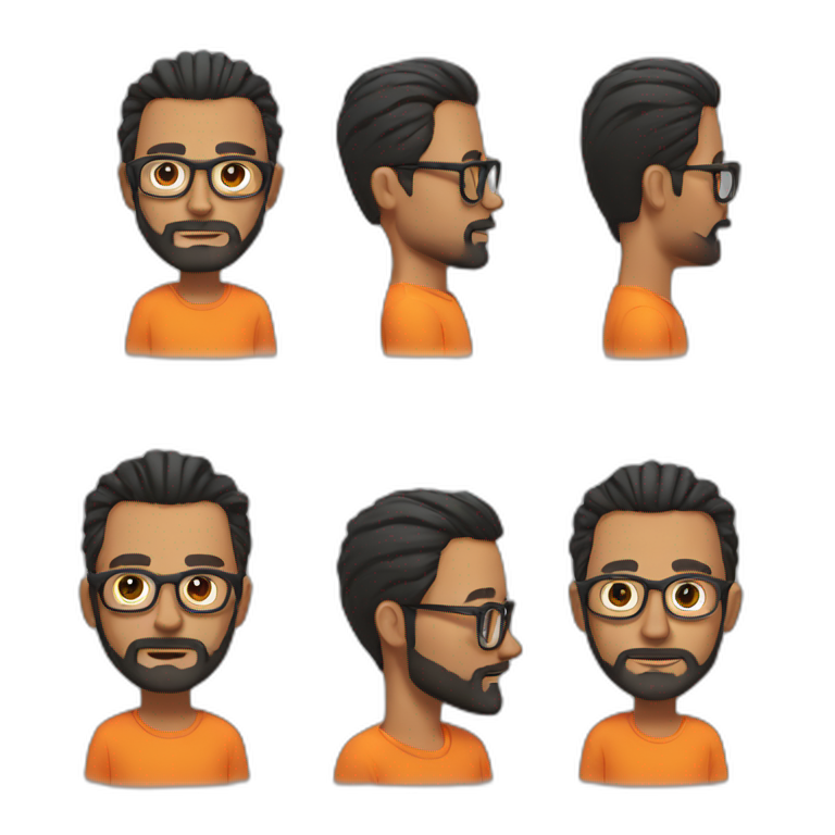 White Man black hair bearded, man bun hair with glasses with orange shirt emoji