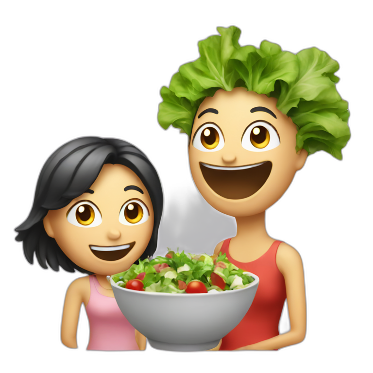 salad laughing alone with woman emoji