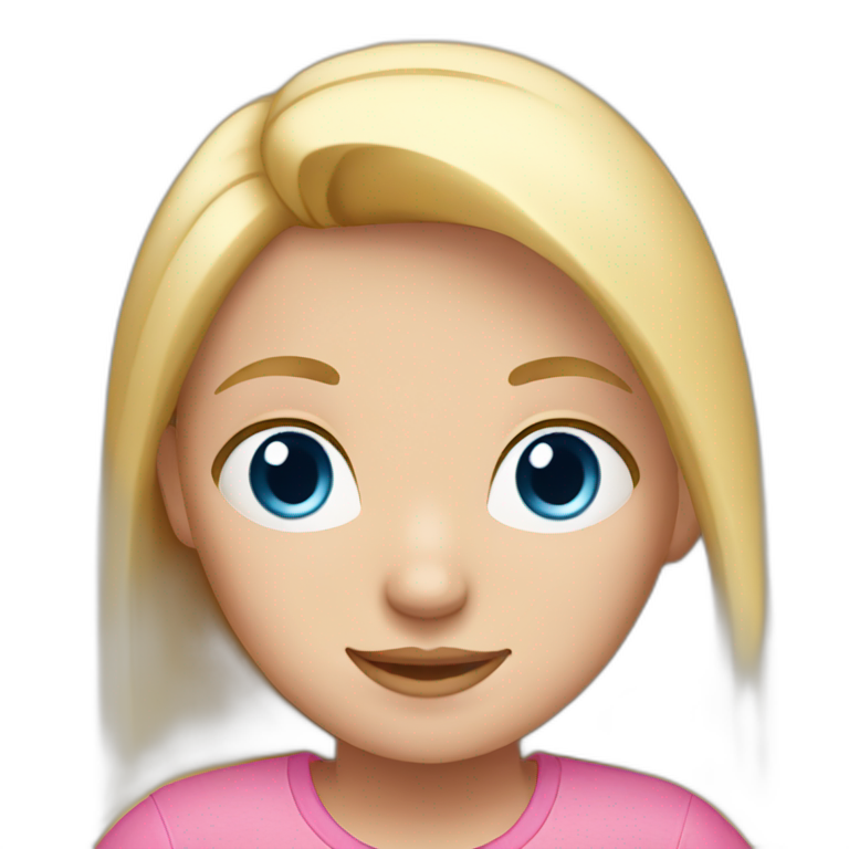 Blond girl with blue eyes and a pink shirt, straight hair emoji