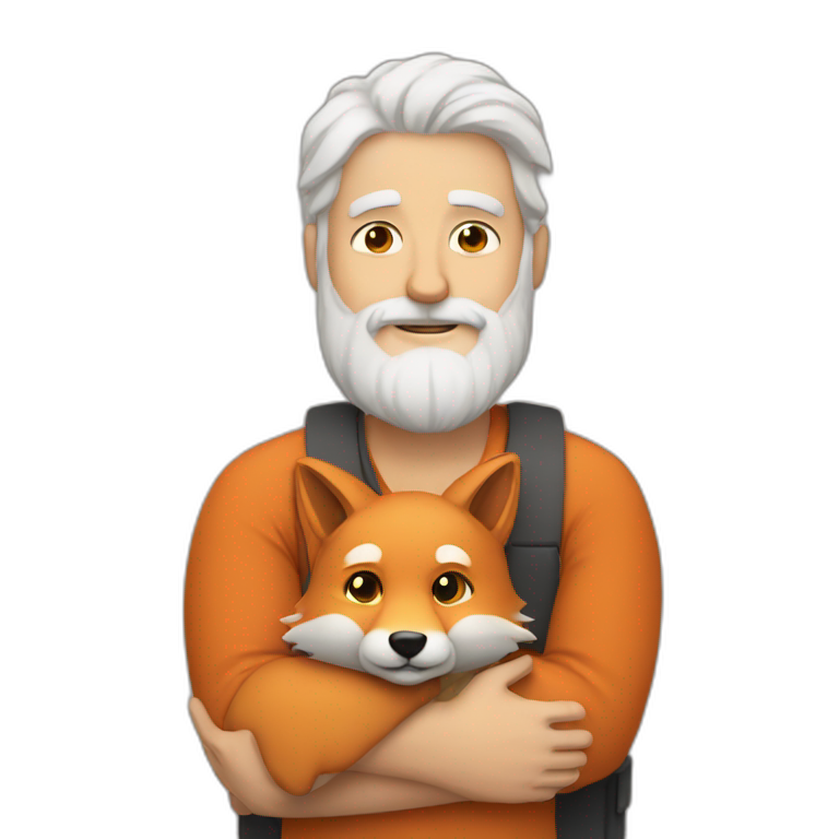 White bearded man hugging a fox emoji