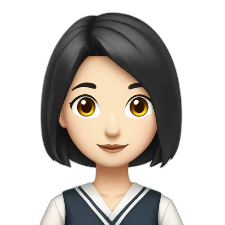 fox teen woman with black haired in Japanese school uniform Full length emoji