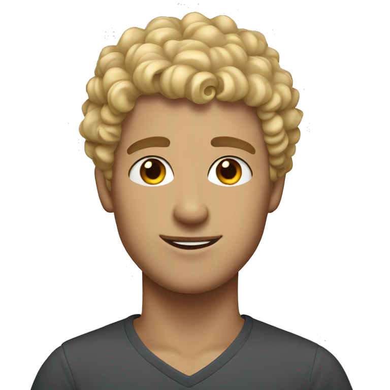 very Curly blonde short hair guy, dark brown eyes emoji
