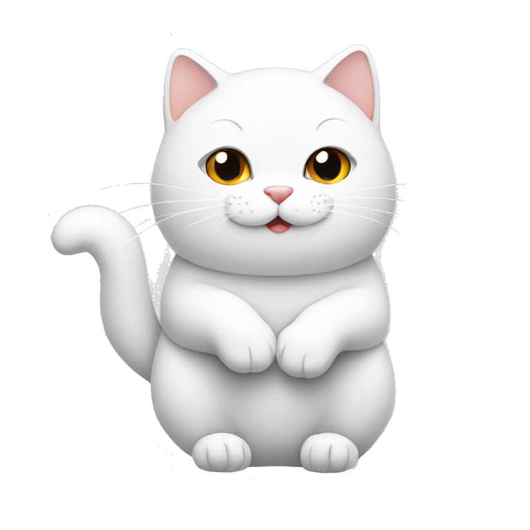 cute white minimalistic cat warms its paws, in sticker style emoji