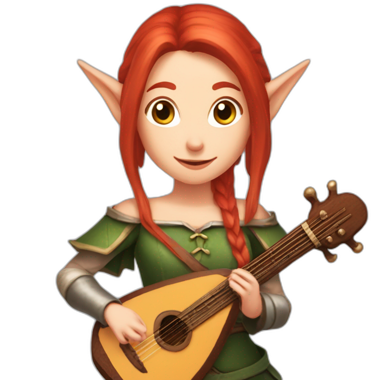Baldurs gate 3 top half of female elf bard with red hair playing a lute emoji