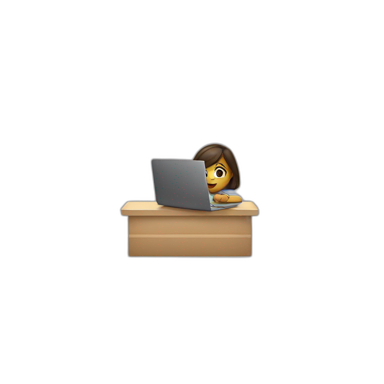 A girl using a MacBook to work on coding emoji