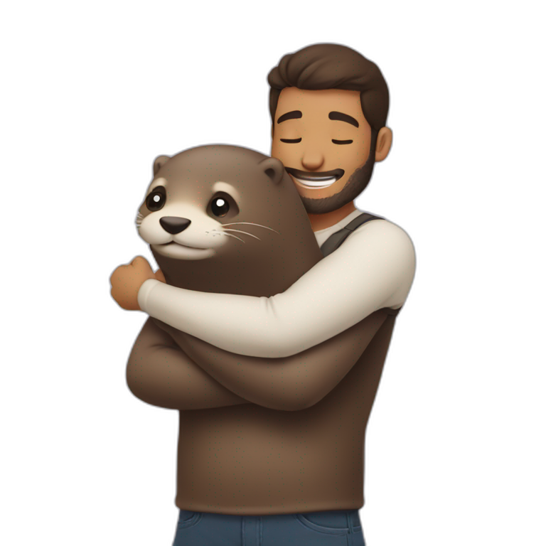 Men making a hug to a cute otter emoji