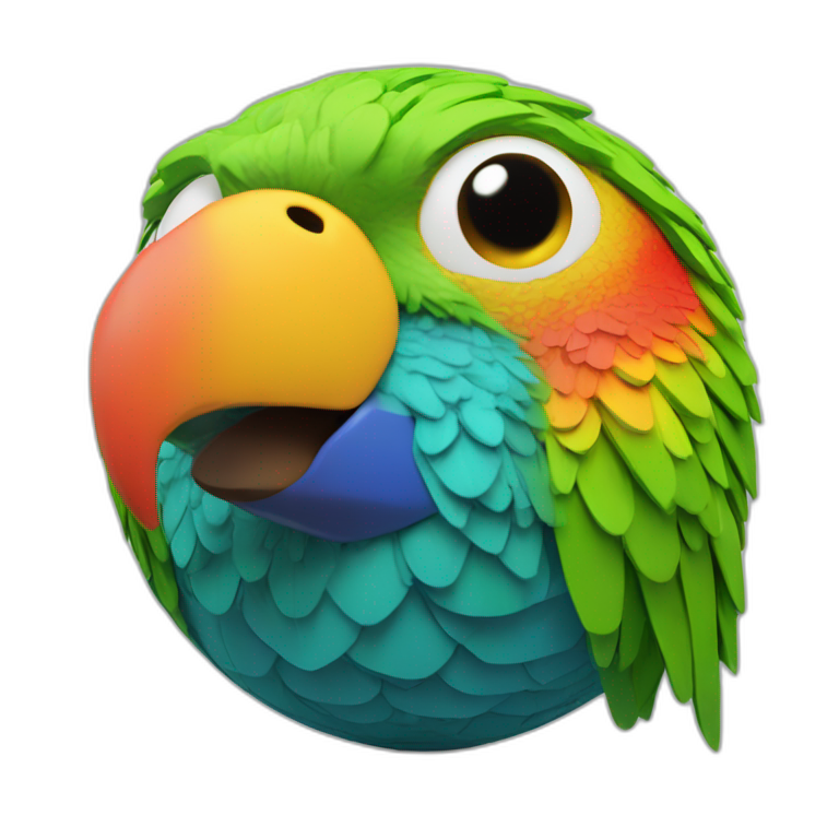 3d sphere with a cartoon Parrot skin texture with big underdeveloped eyes emoji