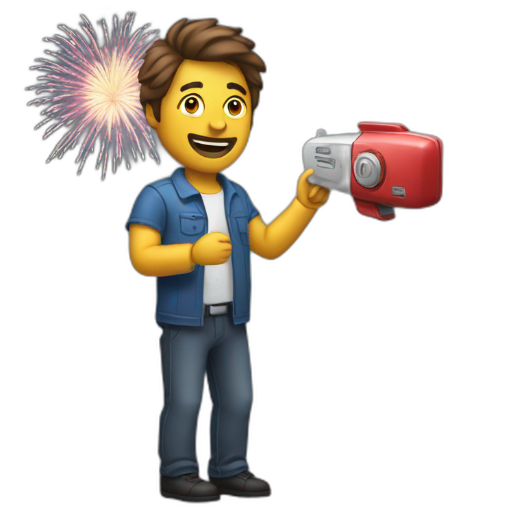 Man with remote control and Fireworks emoji