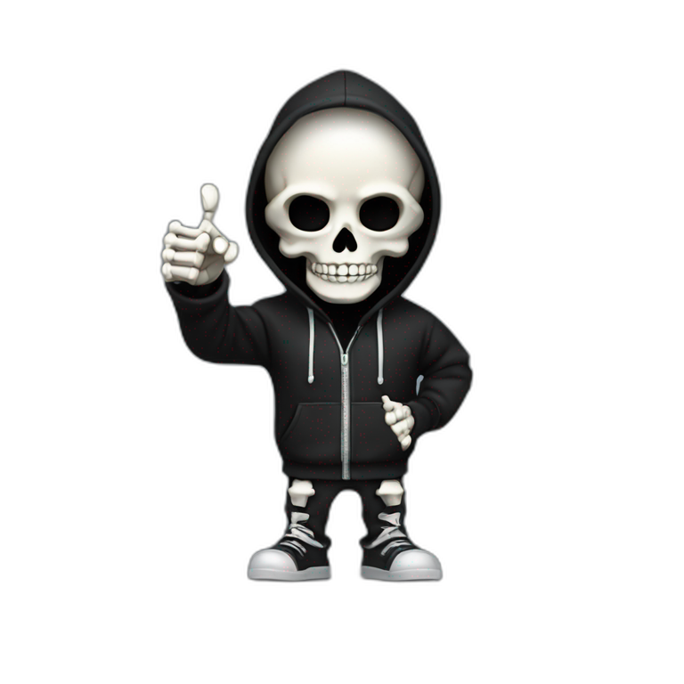 Skeleton programmer in black hoodie thumbs up emoji