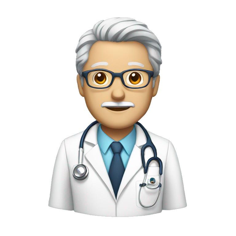 doctor with glasses, gray hair and beard with white coat and stethoscope emoji
